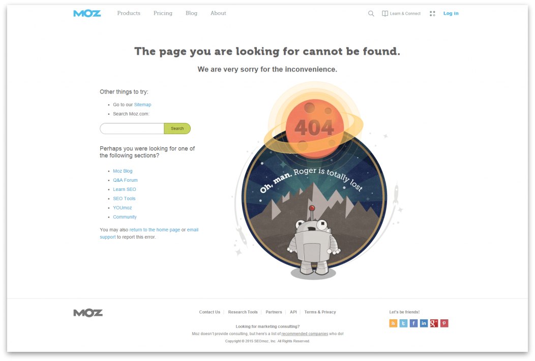 Example of Moz's custom 404 error page
